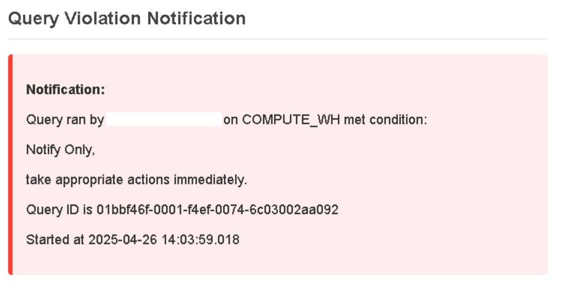 Query Alert notification